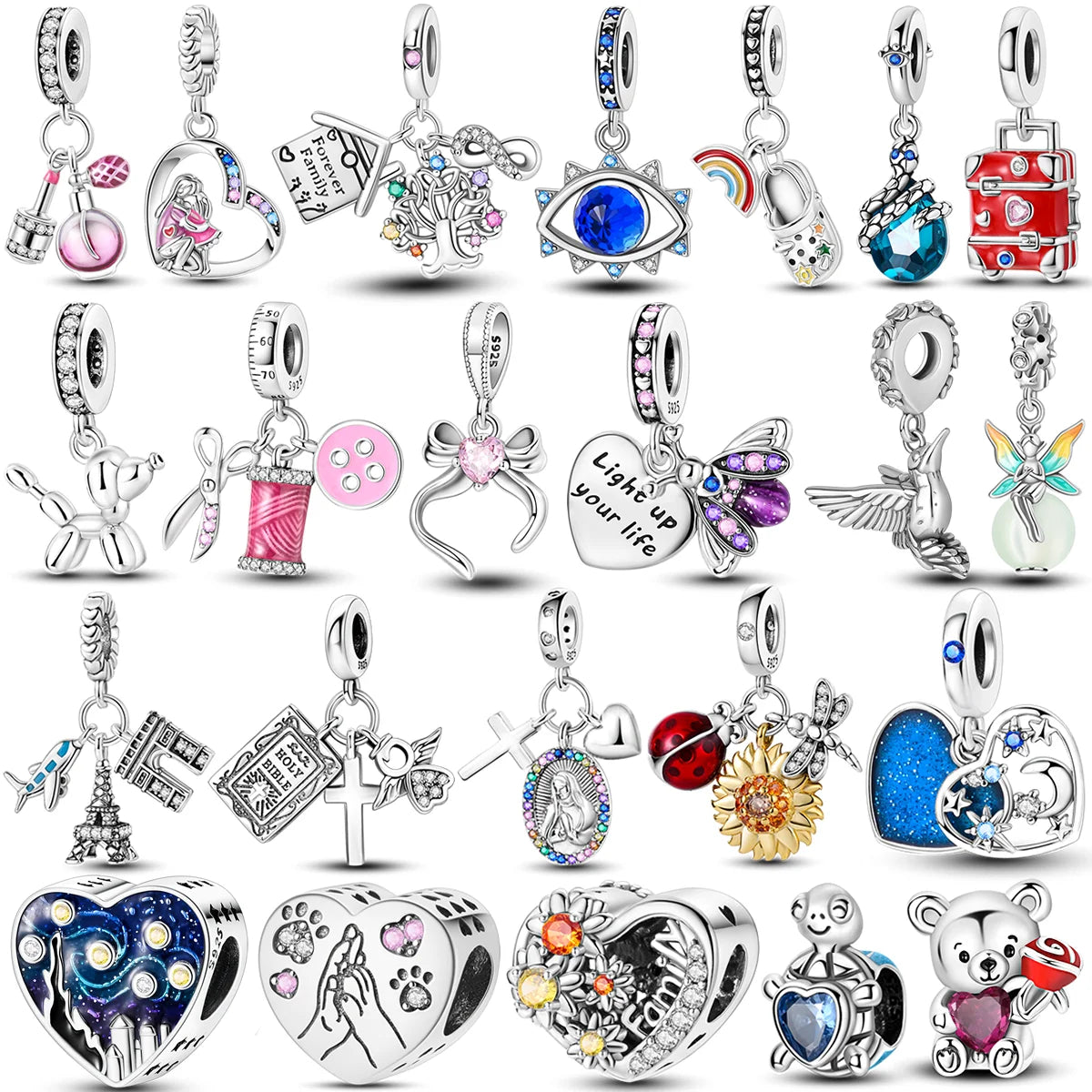 2026 Hot Sale Charms Bead 925 Sterling Silver Pink Butterfly Luminous Firefly Dangle Fit Bangle Bracelet Necklace DIY Jewelry