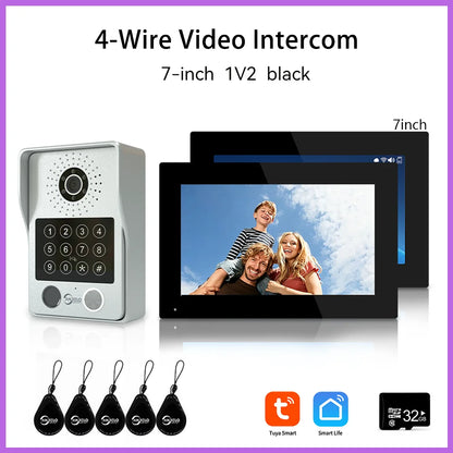 ANJIELO 4-Wire Video Intercom System with 10-inch Touch Screen 5-in-1 Unlock Tuya Smart APP Control IP65 Waterproof Night Vision