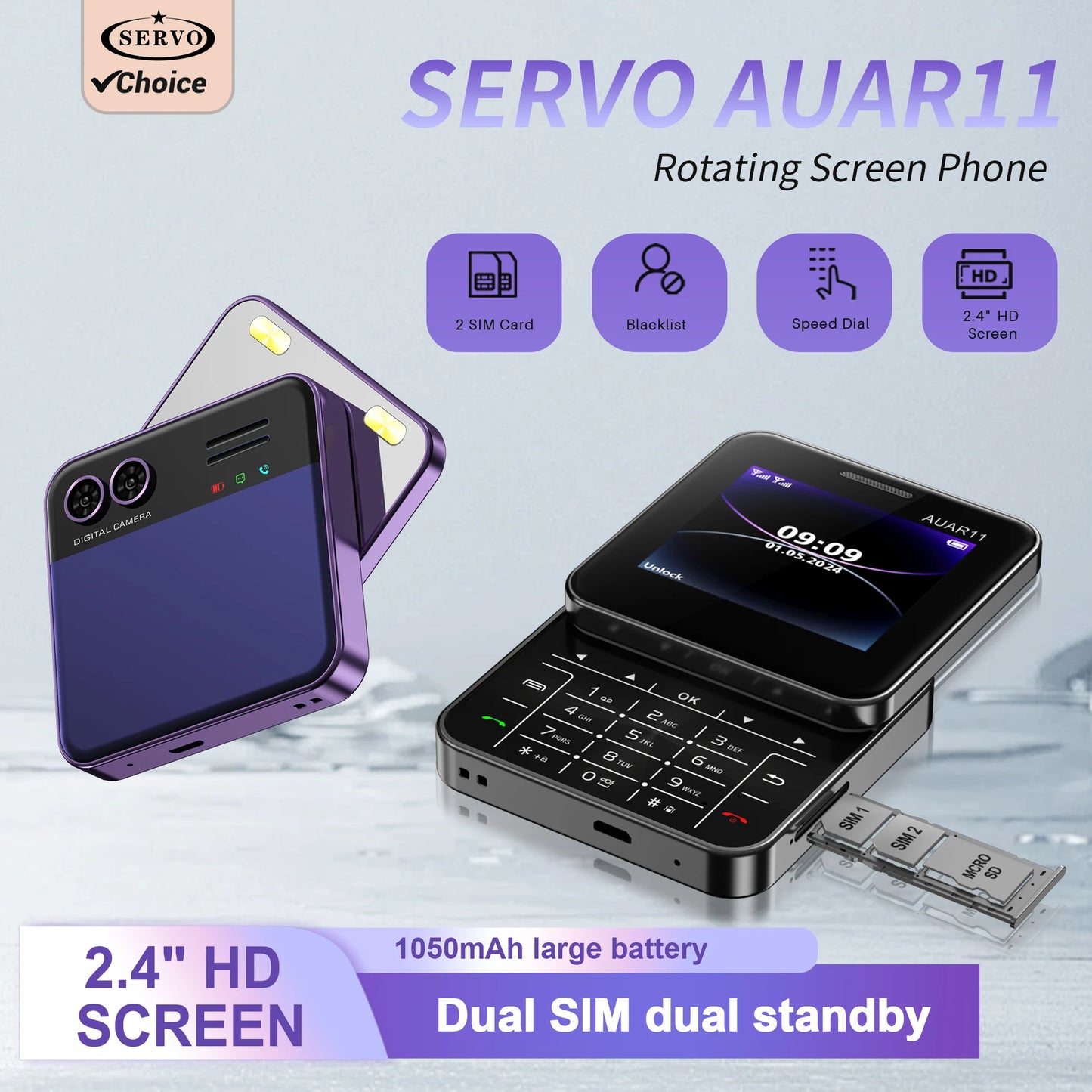 SERVO  Rotatable Mini Mobile Phone 2G GSM 2 SIM Standby Magic Voice FM Radio Quick Dialing Button Slider Small Cellphones