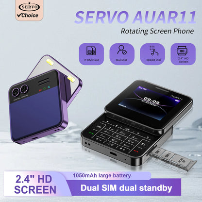 SERVO  Rotatable Mini Mobile Phone 2G GSM 2 SIM Standby Magic Voice FM Radio Quick Dialing Button Slider Small Cellphones