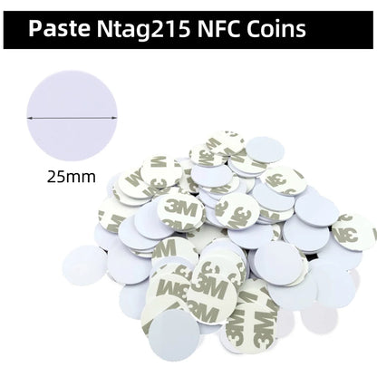 5YOA 50/30pcs NFC Coin Ntag215 TAG Key 13.56MHz 215 Card Universal Label RFID Ultralight Tags Labels 25 mm diameter Round Box