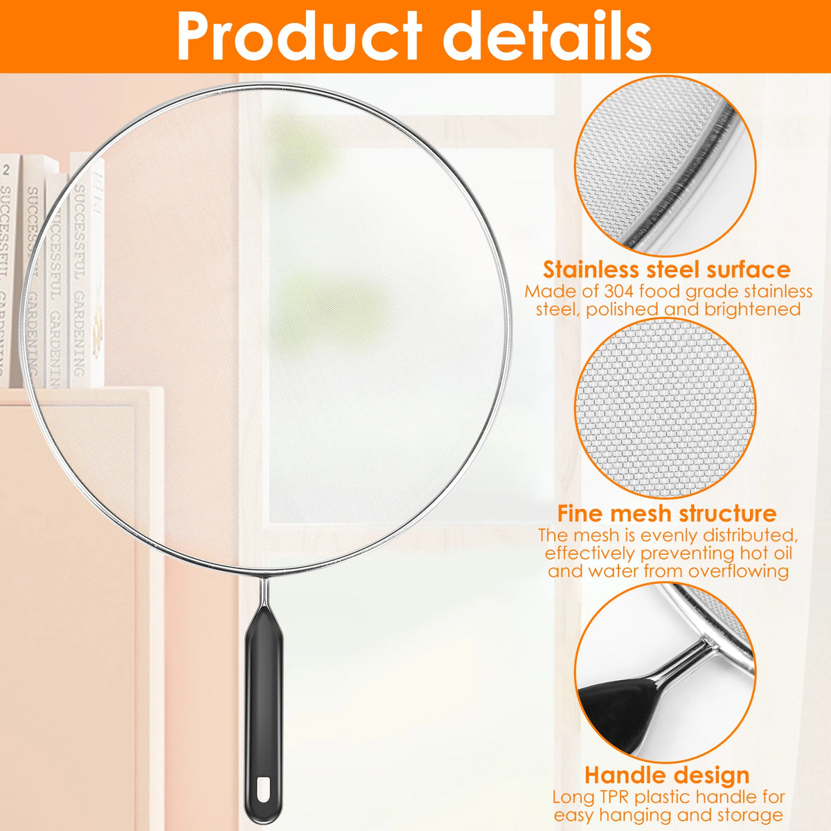 3Pcs Splatter Guard with Handle Stainless Steel Mesh Splatter Screen Splash-Proof Oil Splatter Temperature Resistant for Cooking