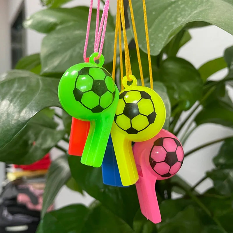 10/20/30pcs Football Style Whistle with Rope Plastic Colorful Party Gathering Noise Producing Material Cute Cartoon Whistles TMZ