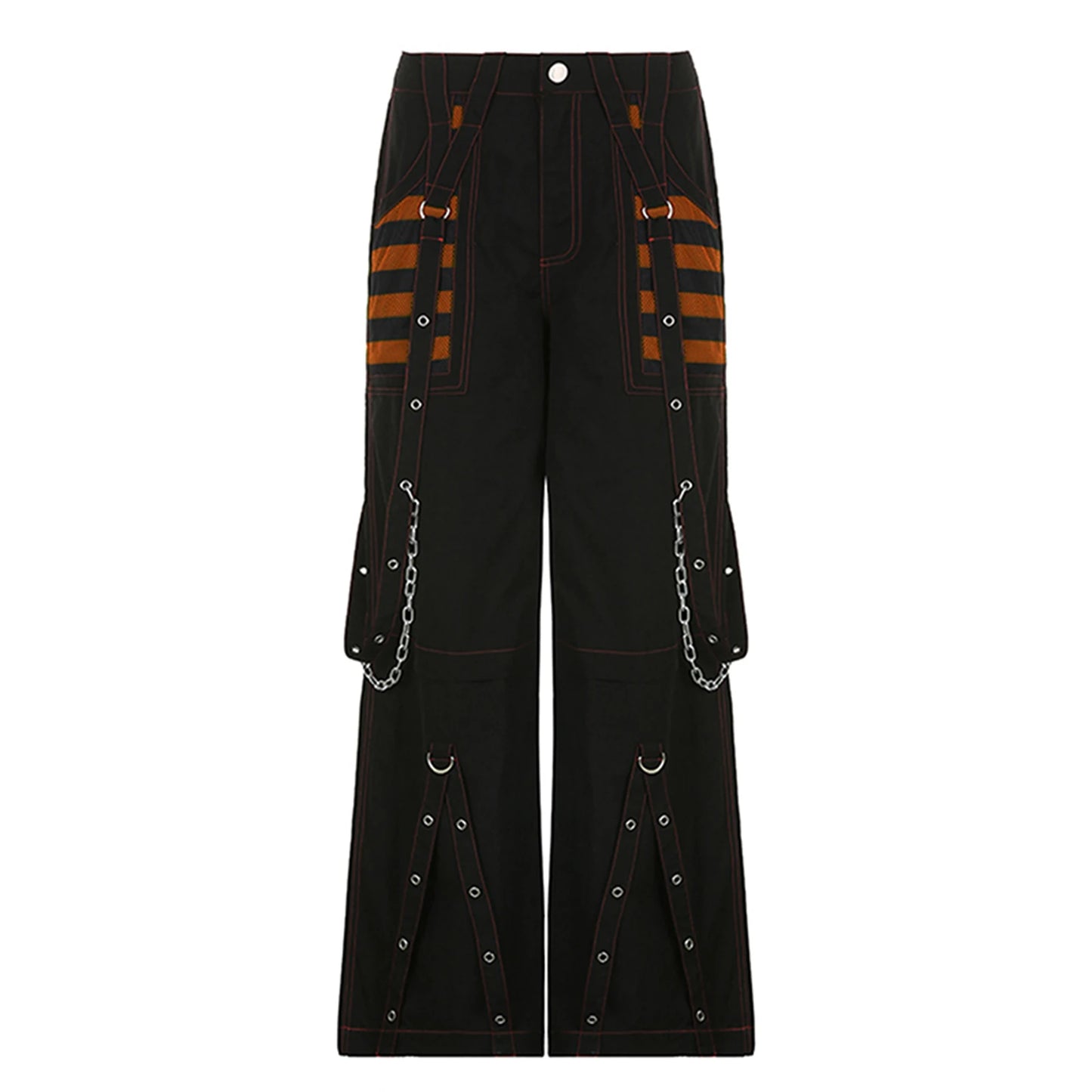 Women Fall Winter Cargo Jeans Striped Zipper Button Closure Loose Casual Trousers Streetwear with Pockets