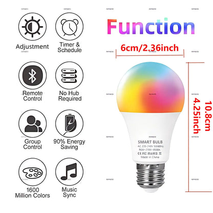 Tuya Bluetooth LED Bulb Dimmable 15W 18W E27 B22 220V RGBCW Color Change Lamps Smart Life APP Group Control Music Rhythm Timing