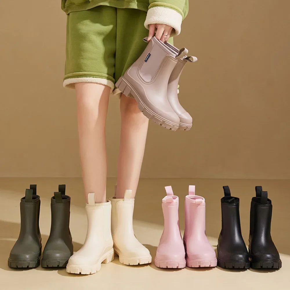 Winter Women's Boots Cotton Padded Women's Rain Shoes Midsole Rain Boots Women Wear-resistant Waterproof Anti Slip Rubber Shoes