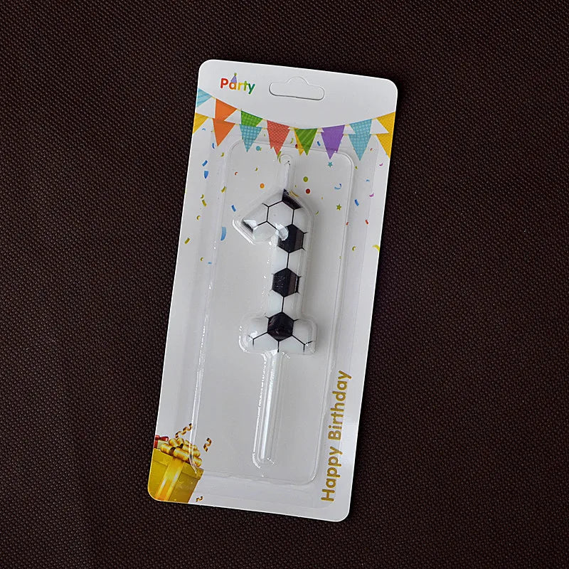 Black White Soccer Number Birthday Candle 0‑9 Football Pattern Digital Cake Topper Soccer Sports Theme Party Cake Decor Supplies