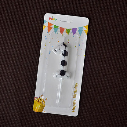 Black White Soccer Number Birthday Candle 0‑9 Football Pattern Digital Cake Topper Soccer Sports Theme Party Cake Decor Supplies