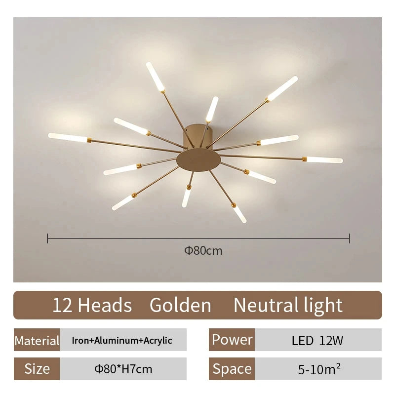 Multi-Head LED Ceiling Light | Black & Gold-Tone Surface Mount | Living Rooms, Dining Rooms & Bedrooms