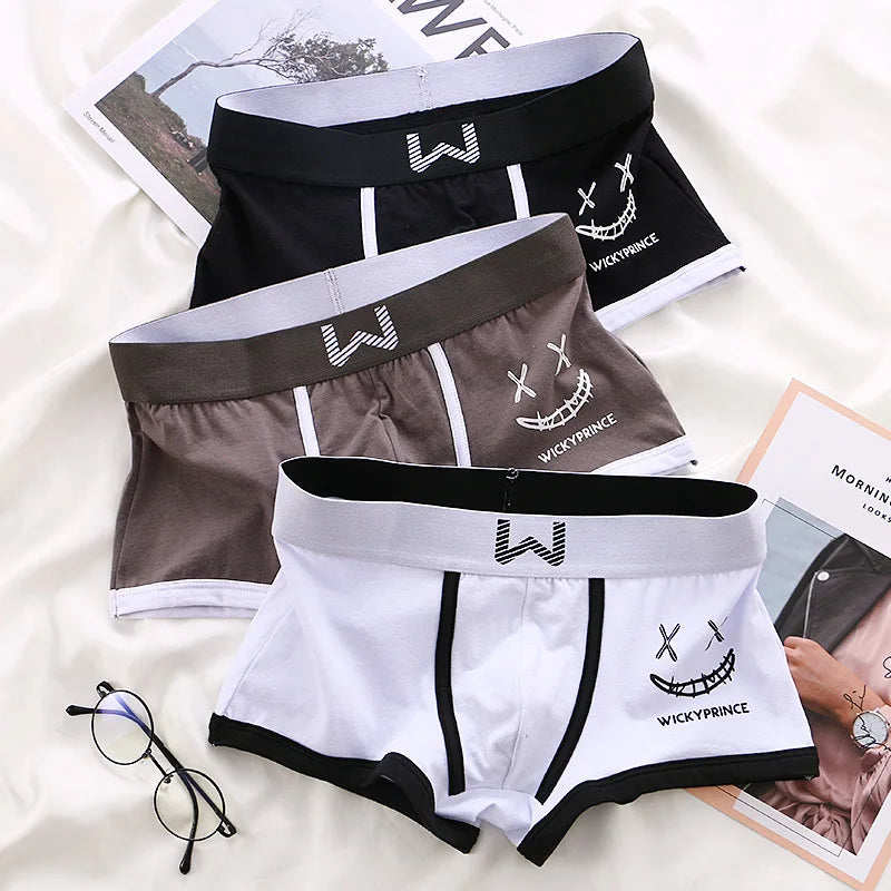 1/3/4 Pcs Mens Underwear Cotton Men Boxer Panties U-convex Man Breathable Underpants Sexy Comfort Male Boy Smiling Face Boxers