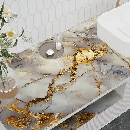 Waterproof High‑Temp Resistant Golden Marble Wall Sticker Self‑Adhesive Anti‑Oil Anti‑Scratch Easy Install Kitchen Backsplash