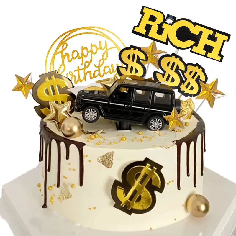 Dollar Cake Topper Car Figurine Money Cake Decorations For Richman Birthday Party Supplies Rich Money Dollar Theme Party Decors