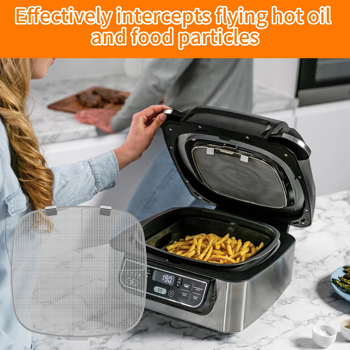 Stainless Steel Splatter Guard Splatter Screen Reusable Air Fryer Splatter Screen for Ninja Foodi AG300C AG301C AG302 AG400