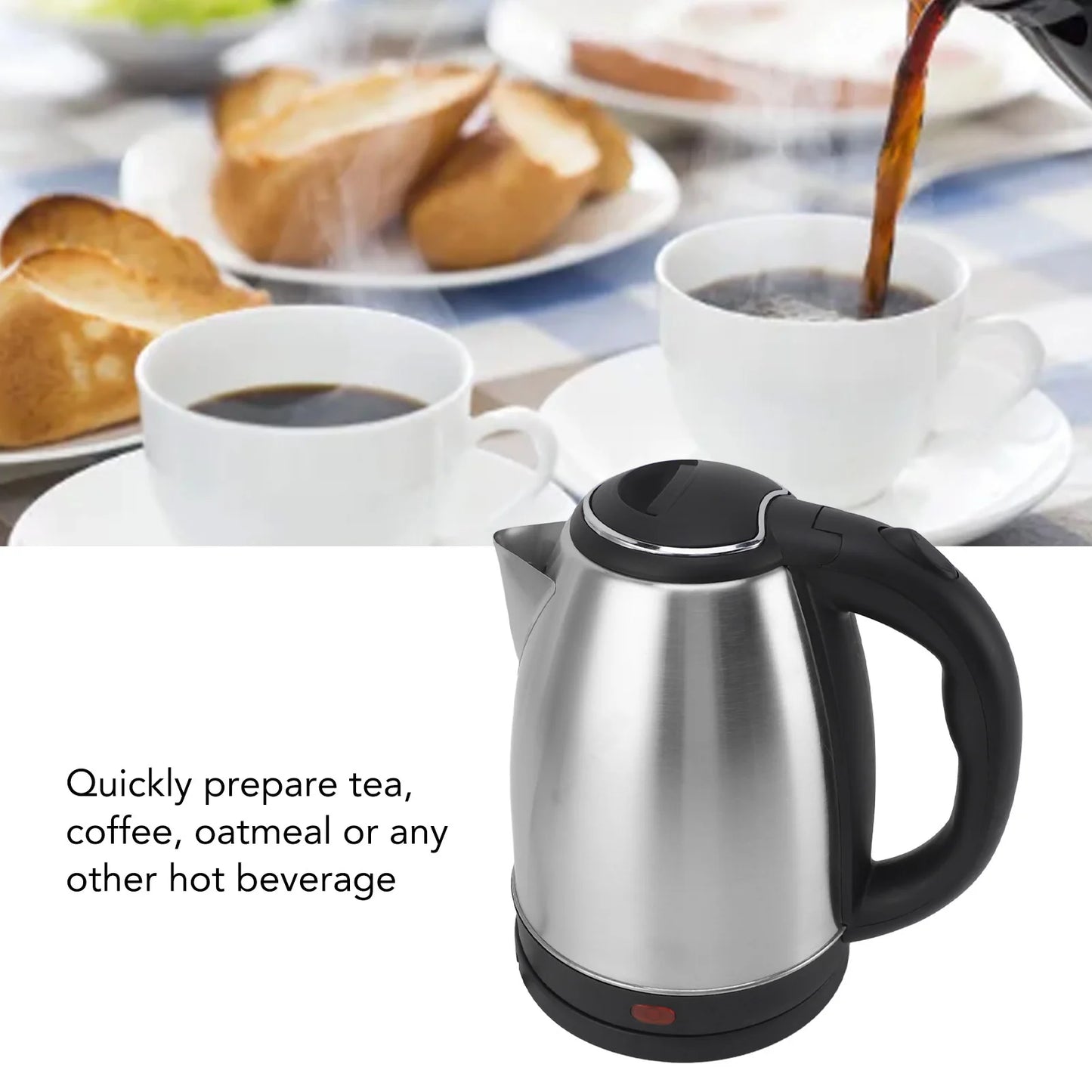 2L Fast Boiling Electric Kettle 2L Stainless Steel Water Heater Auto Shut Off Safety Cool Touch Handle for Home Office Tea