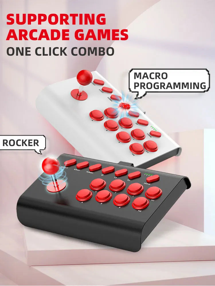 Arcade Fight Stick for P4/Switch/PC – Multi-Platform BT Joystick Controller with Turbo, Compatible with Android/iOS/Steam TV Box