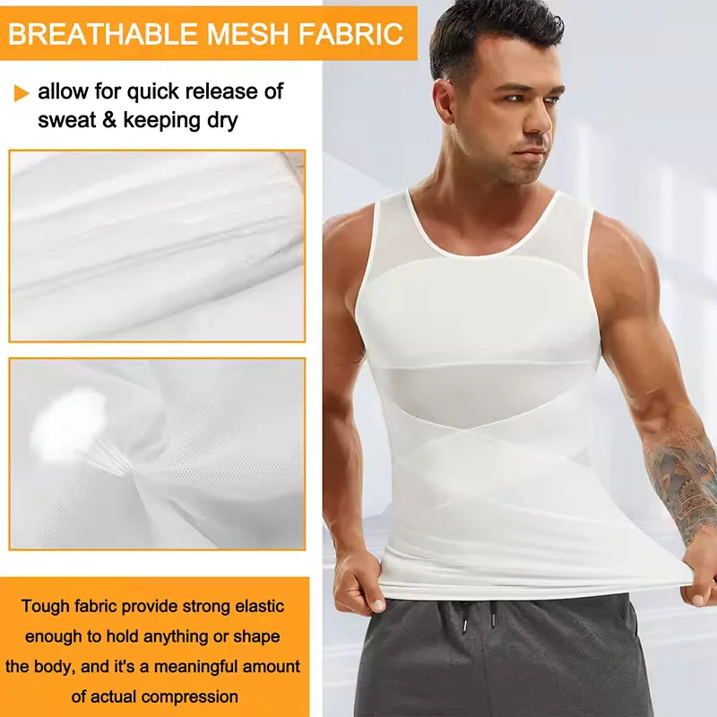 2 PCS Men Cross Mesh Compression Tank Top Gynomastica Shapewear Sleeveless Undershirt Tummy Control Slimming Body Shaper Breathable Waist Trainer Back Support Fitness Vest