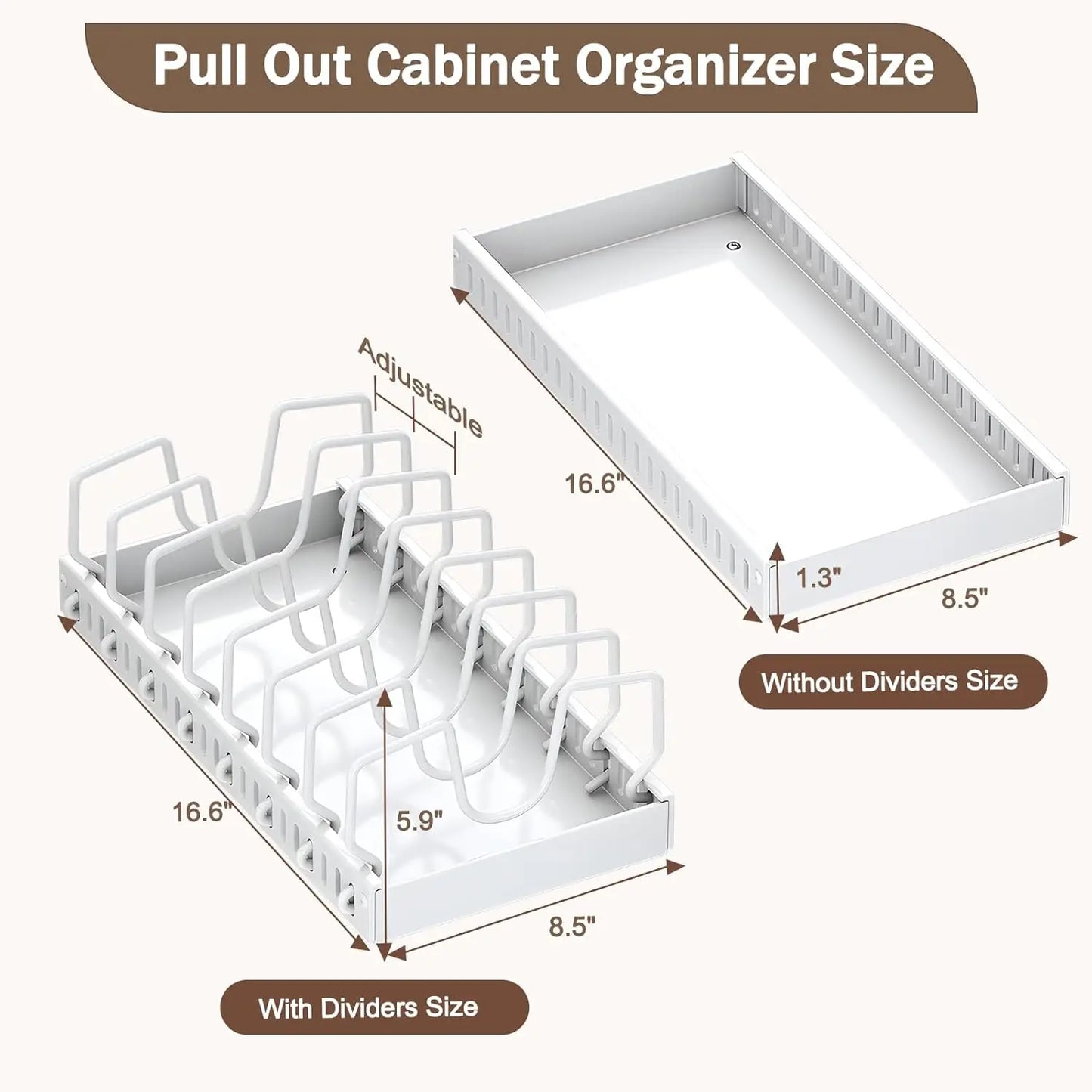 Pull Out Pots Pans Organizer for Under Cabinet Pull Out Cabinet Organizer Storage Pot Lid Organizer Holder Adjustable Dividers