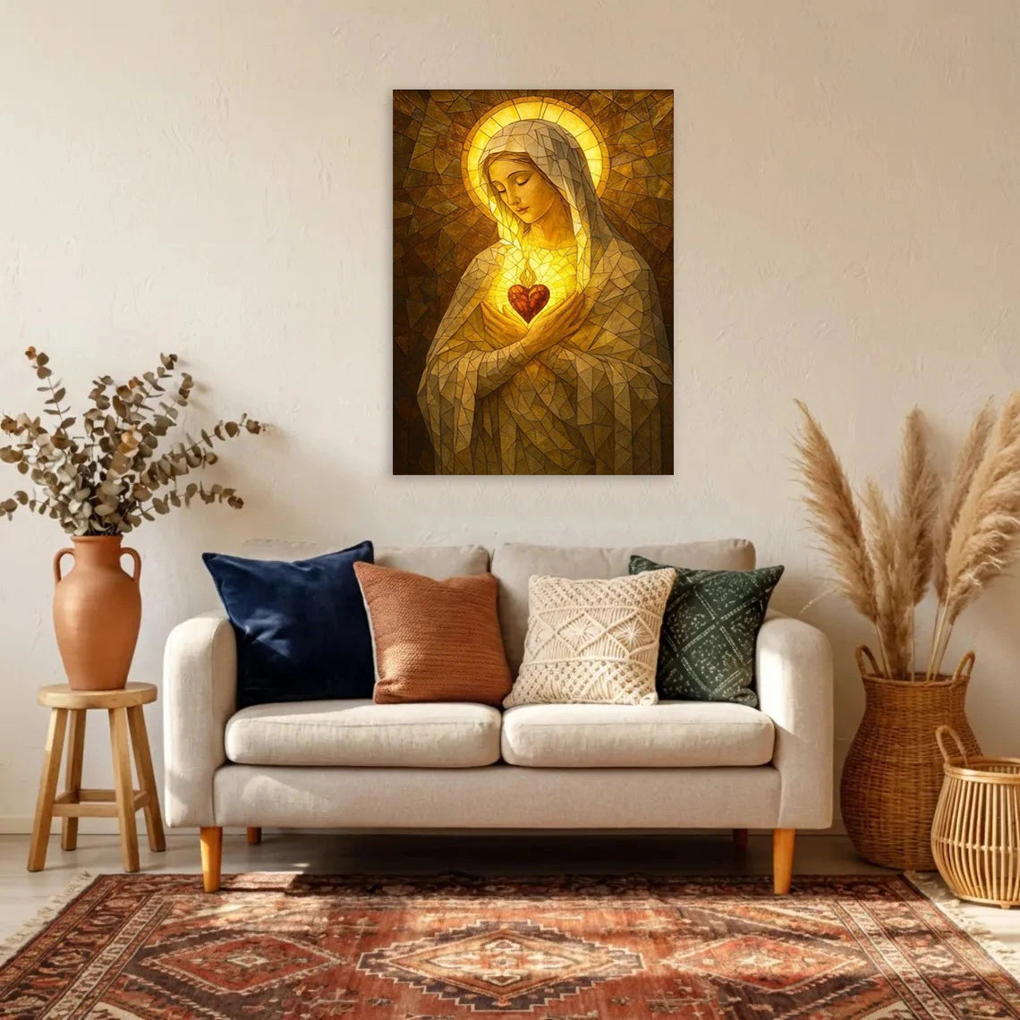Virgin Mary and Baby Jesus Canvas Wall Art, Sacred Heart of Jesus Canvas Prints, for Living Room Home Decoarion