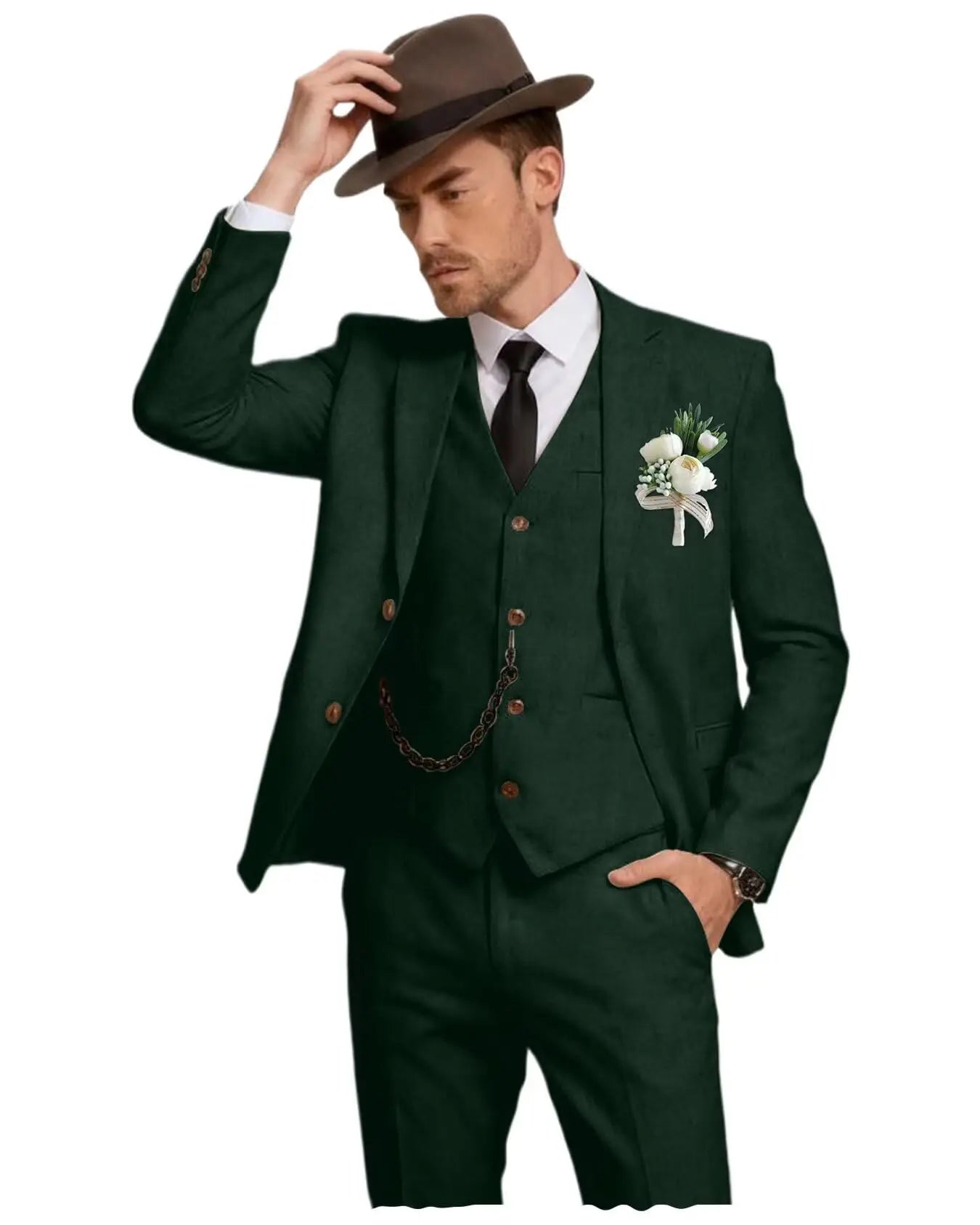 Men's 3 Piece Linen Suit, Slim Fit Notch Lapel Single Breasted Blazer Vest Pants Set Breathable Casual Business Wedding Suit