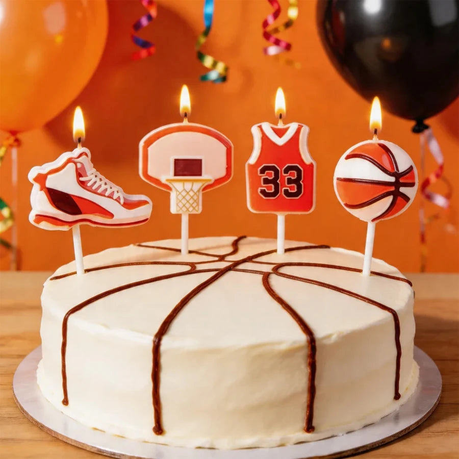 4Pcs Basketball Themed Candle Cake Decoration Basketball Clothes Sneakers Ball Frame Candles Birthday Celebration Baking Plugin