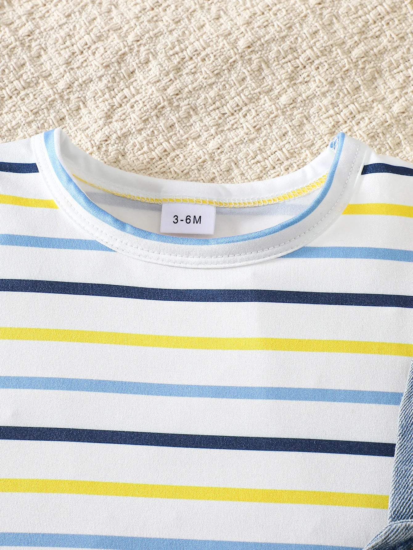 Baby Boy Striped Short-Sleeved T-Shirt + Bear Denim Overalls Shorts Set, Cute Summer Two-Piece Set, Soft and Breathable Childlike Outfit