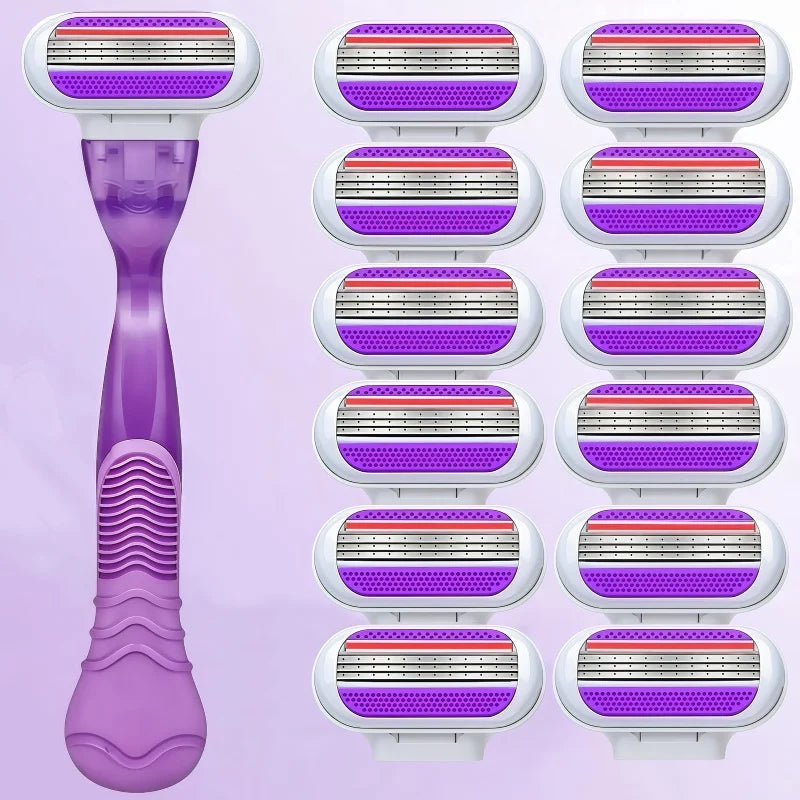 Women Bikini Manual Safety Razor Hair Removal Shaving 3-Layer Stainless Steel Blade Replaceable Shaver Head
