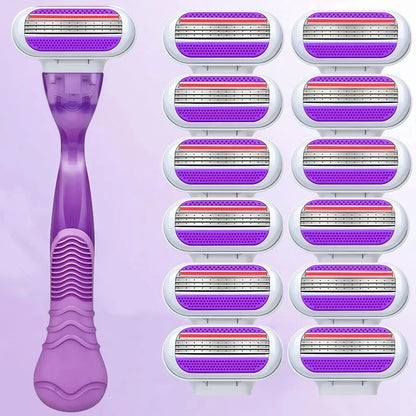 Women Bikini Manual Safety Razor Hair Removal Shaving 3-Layer Stainless Steel Blade Replaceable Shaver Head