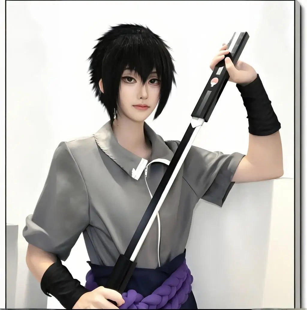 Uchiha Sasuke Cosplay Costume Set - Anime Hokage Shippuden Third Generation Gray Top Suit Wig for Halloween