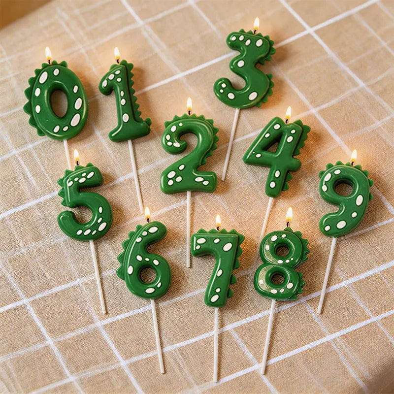 New Green Dinosaur Candle Point Pencil Candles Combination Set 0-9 Number Birthday Candles Party Anniversary Cake Decoration