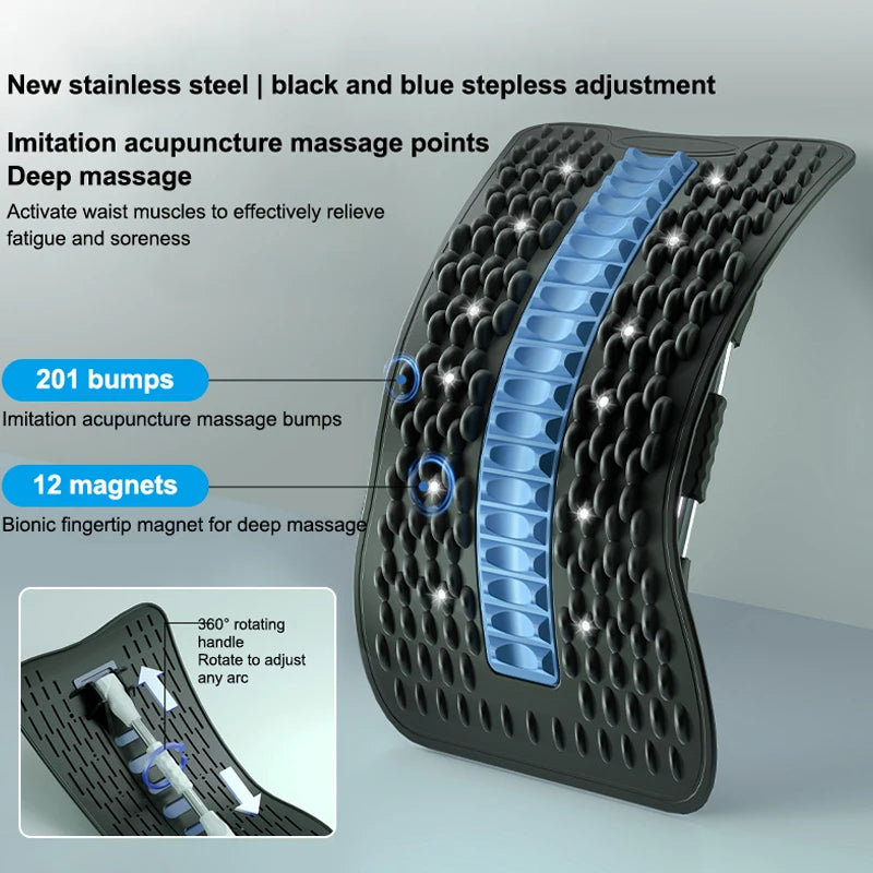 〔R〕Back Stretcher with Acupuncture Massage Nodes, Stepless Adjustable Lumbar Support Device for Lower Back Pain Relief