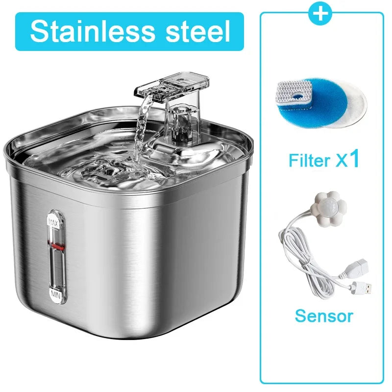Stainless Steel Automatic Pet Water Dispenser Cat Drinking Fountain With Sensor Filter Cats Dog Ultra Quiet Pump Water Foutain