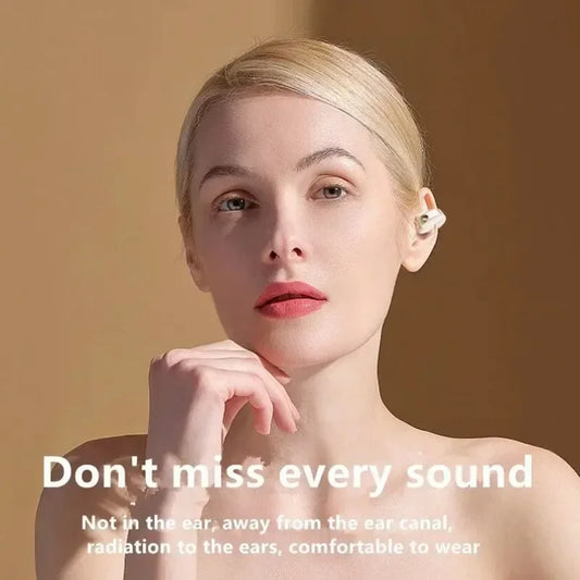 Bluetooth Headset 5.3 Bone Conduction Wireless Ear Clip Headphones IPX5 Waterproof Sport Gaming Earbuds Noise Cancelling