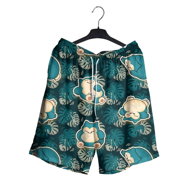 Summer Hot Selling Snorlax Men's Hawaiian Shirt Shorts Set Women Home Casual Loose Fitting Anime Pajamas T-shirt Shorts Set Gift