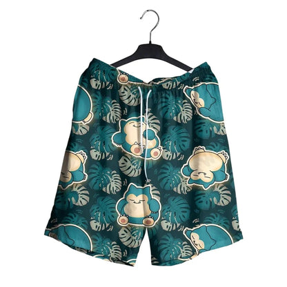 Summer Hot Selling Snorlax Men's Hawaiian Shirt Shorts Set Women Home Casual Loose Fitting Anime Pajamas T-shirt Shorts Set Gift