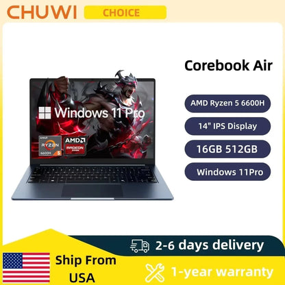 CHUWI Laptop Corebook Air AMD Ryzen 5 6600H 14 '' IPS Display 6 Cores 12 Threads 1kg Ultra-Light 9-16mm Ultra-Thin Notebook 1920x1200 Resolution Windows 11 Pro