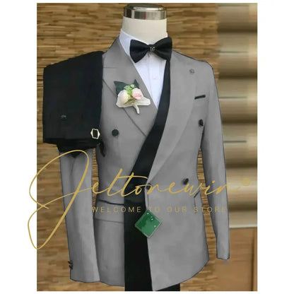 Double Breasted White Black Wedding Suits for Men Fashion Slim Fit Groom Best Man Wedding Tuxedo Formal Prom Wear 2 Pieces Set