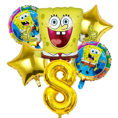6Pcs SpongeBob Patrick Star Balloon set Birthday Party Golde Blue Numbers Balloons Boys Girls Baby Shower Party Supplies Gifts