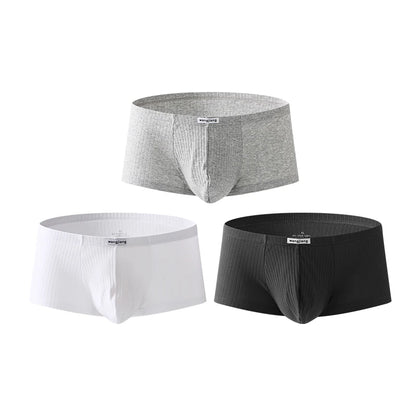 1PCS/3PCS/9PCS Men Boxer Shorts Low-rise Solid Color Ribbed Panties Underpants