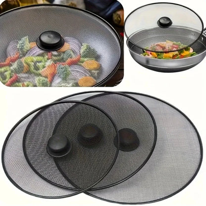 3Pcs 25+29+33cm Splatter Screen, Frying Pan Splatter Screen, Splash Guard Lid with Knob, Extra Fine Mesh Splash Guard Pot Lid