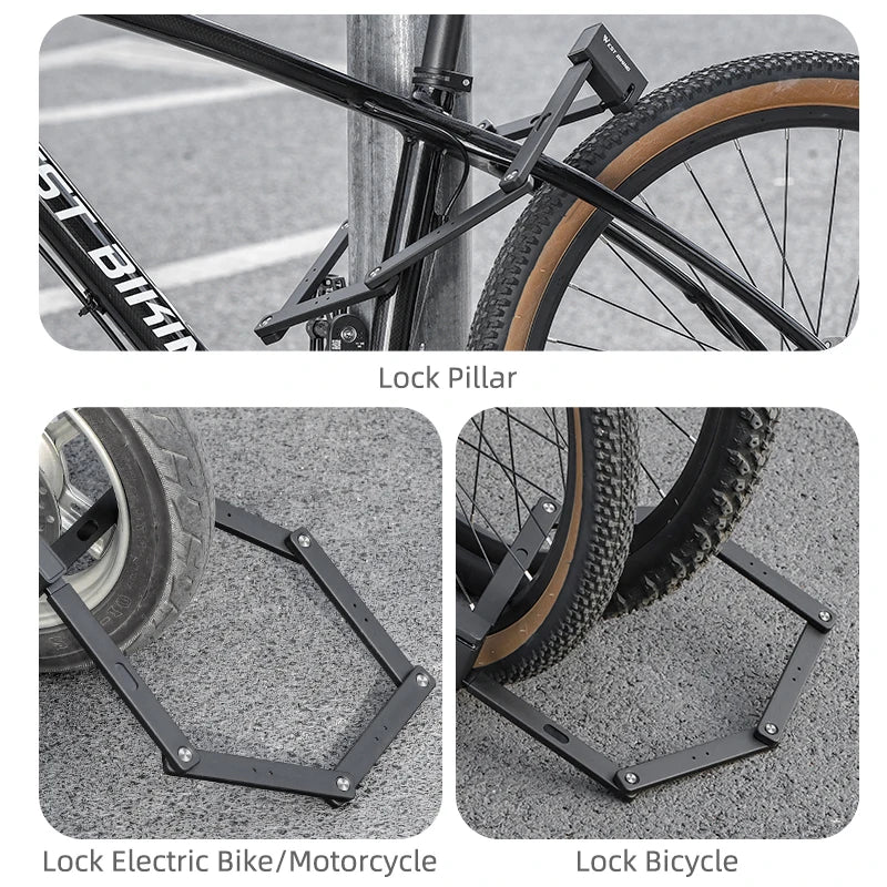 WEST BIKING Foldable Bike Lock Portable Anti-Theft Security Folding Padlock for MTB Road Bike E-bike Scooter Bicycle Accessories