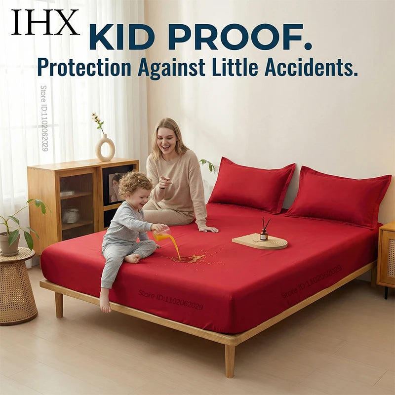 IHX Waterproof Mattress Covers Protector Bed Fitted Sheets with Elastic Band Single Double King Size 140/160/180x200 Custom Size
