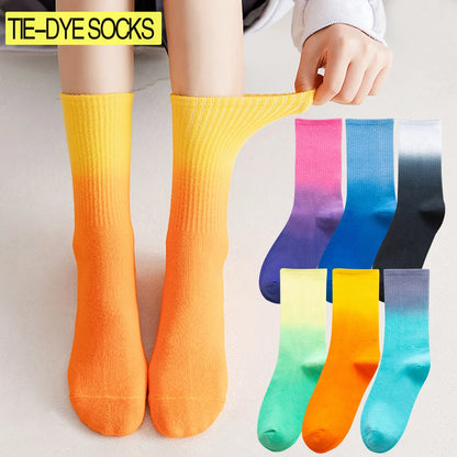 New Tie-Dye Gradient Color Crew Socks Mid-Calf Socks Unisex Fashion Daily Street Skateboard Socks Breathable Couple Sports Socks