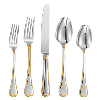 4/5/8/10/12/15/16/20/25 Piece Luxury Gold Accent Cutlery Set Stainless Steel Silverware Wedding Home Flatware Knife Fork Spoon