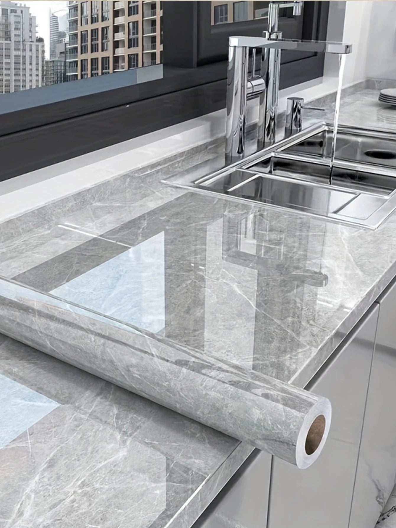 Kitchen Oil-Proof Film Stove Waterproof Moisture-Proof Self-Adhesive Wallpaper Countertop Cabinet Renovation Tile Marble Sticker