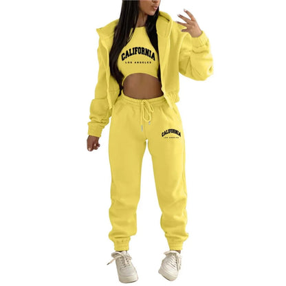 Autumn And Winter New Fleece Hoodie Letter Print Hooded Women's Suit Fashion Loose Casual Sports Pants Female 3 Piece Set 2024
