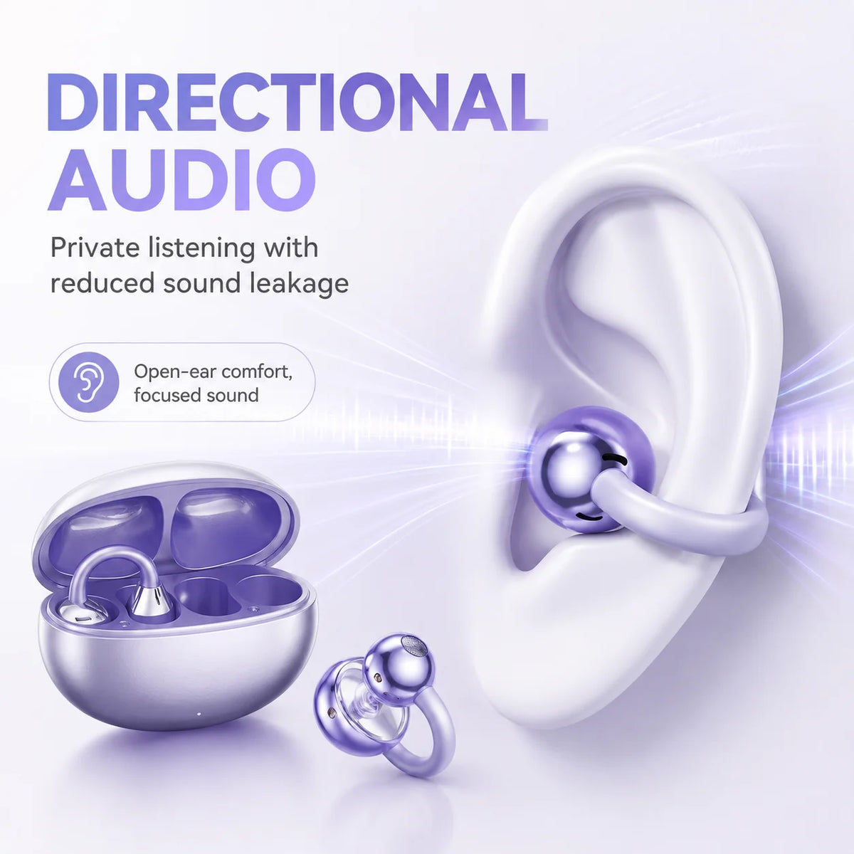 Open Ear Clip Wireless Headphones Bluetooth 5.4 Earphones with Long Battery Life, Sports Gaming Stereo Touch Control LED Mics