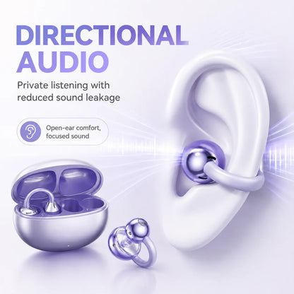 Open Ear Clip Wireless Headphones Bluetooth 5.4 Earphones with Long Battery Life, Sports Gaming Stereo Touch Control LED Mics