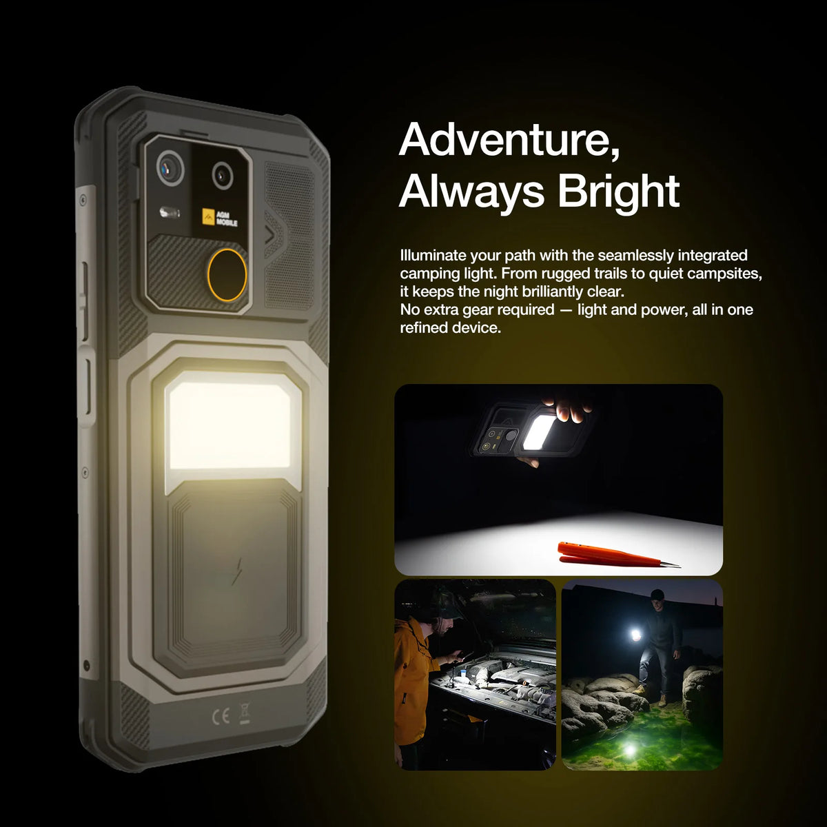 AGM G3 Rugged Phone 5G, Dimensity 7300, 10000mAh, IP68 Waterproof, Wireless Charging, Camping Light, 24（12+12）GB+512GB）