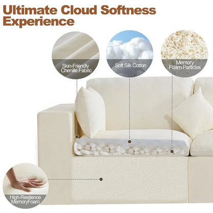 146''Cloud Boneless Sectional Couch, Modular Sectional Sofa Deep Seat with 2 Ottomans, Oversized Upholstered, Customized