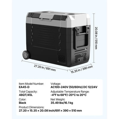 SucceBuy Car Refrigerator -4°F to 68°F Truck Refrigerator with APP Control Wheels & Dual Zone 37/48/58QT Cars Cooler for RV Boat
